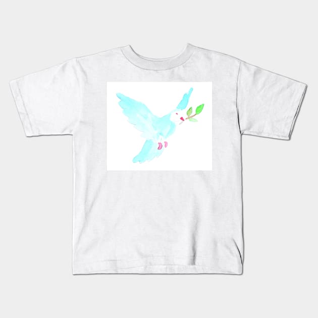 Watercolor dove with olive branch. Flying bird. Easter. Bible. Religion. Holiday art decoration, sketch. Illustration hand drawn modern Kids T-Shirt by grafinya